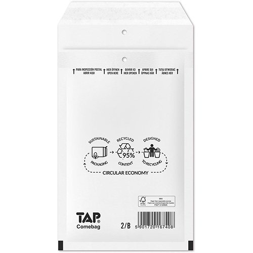 Jiffy Comebag luchtkussenenveloppen, ft 120 x 215 mm, met stripsluiting, wit, doos van 200 stuks