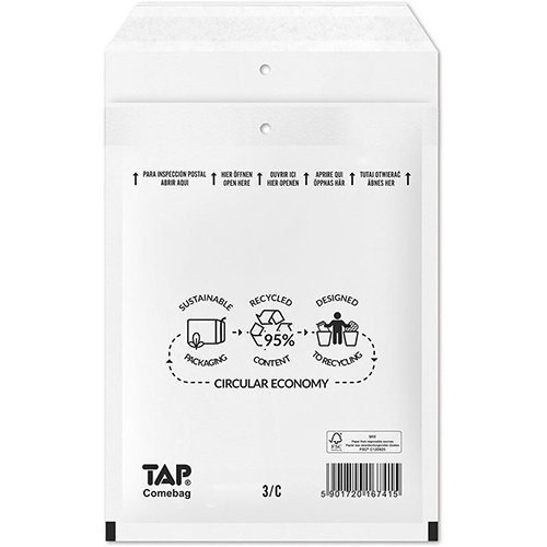 Jiffy Comebag luchtkussenenveloppen, ft 150 x 215 mm, met stripsluiting, wit, doos van 100 stuks