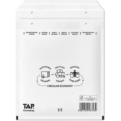 Jiffy Comebag luchtkussenenveloppen, ft 180 x 265 mm, met stripsluiting, wit, doos van 100 stuks