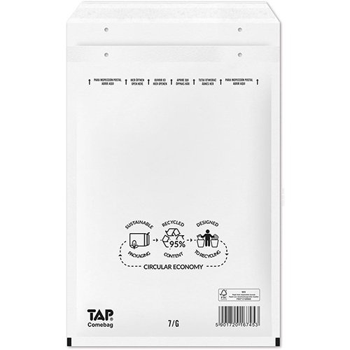 Jiffy Comebag luchtkussenenveloppen, ft 230 x 340 mm, met stripsluiting, wit, doos van 100 stuks