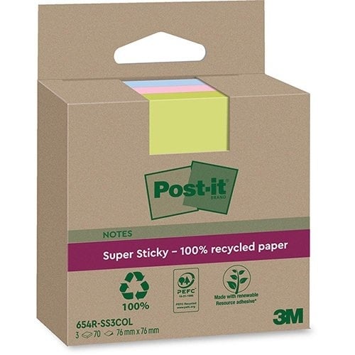 Post-It Super Sticky Post-it Super Sticky Notes Recycled, 76 x 76 mm 3 blokken