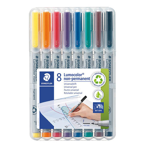 Staedtler Staedtler Lumocolor 316, OHP-marker, non permanent, 0,6 mm, box van 8 stuks in geassorteerde kleuren