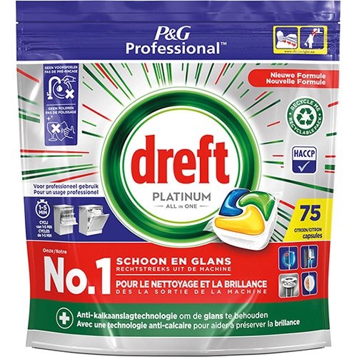 Dreft Dreft Platinum Lemon vaatwastabletten, pak van 75 capsules