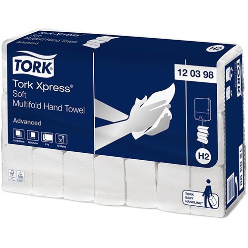 Tork Tork Xpress Advanced handdoek 2-laags, systeem H2, wit, ft 25,5x21,2 cm, pak van 21 stuks
