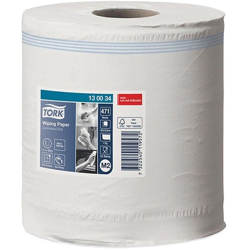 Tork Tork Wiping poetspapier, centerfeed, 1-laags, systeem M2, wit