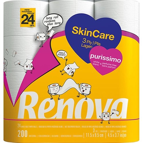 Renova Renova Purissimo toiletpapier, 3-laags, 200 vellen, pak van 24 rollen
