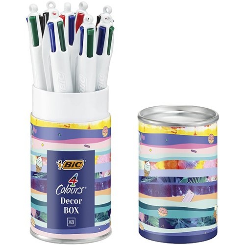 Bic Bic Colours Decors, 4-kleurenbalpen, medium, klassieke inktkleuren, doos van 8 stuks