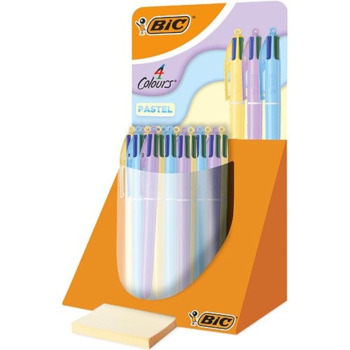 Bic Bic Colours Pastel 4-kleurenbalpen, medium, klassieke inktkleuren, display van 30 stuks