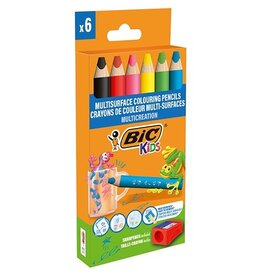 Bic Kids Bic Kids kleurpotlood Multisurface, assorti, etui van 6 stuks + slijper