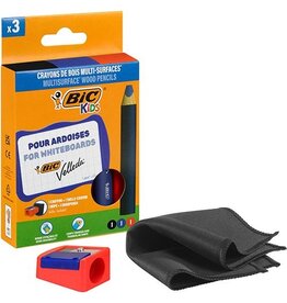Bic Kids Bic Kids potlood voor whiteboards Multisurface, assorti, etui van 3 stuks + slijper en doek