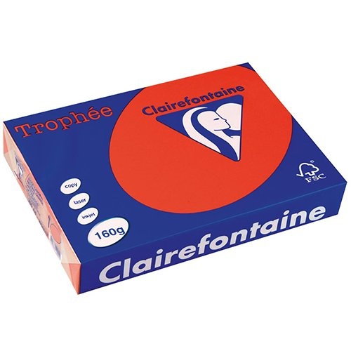 Clairefontaine Clairefontaine Trophée Intens, gekleurd papier, A4, 160 g, 250 vel, koraalrood