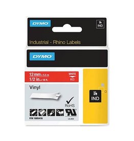 Dymo Dymo RHINO vinyltape 12 mm, wit op rood