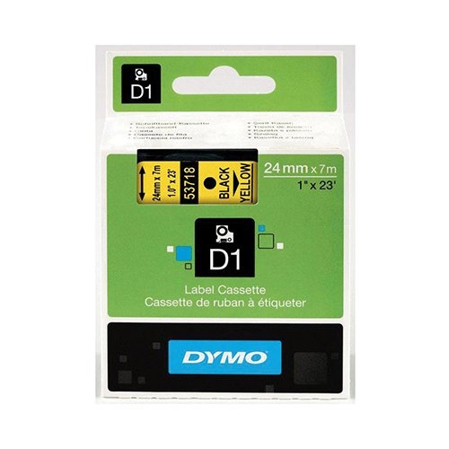 Dymo Dymo D1 permanente polyestertape 24 mm, zwart op geel
