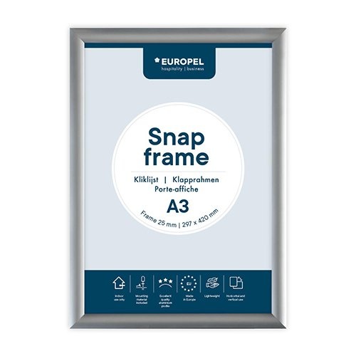 Europel Europel clicklijst, lijst 25mm A3, zilverkleurig posterframe
