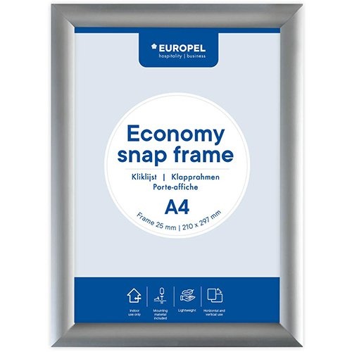 Europel Europel clicklijst Economy, lijst 25 mm, ft A4, zilver
