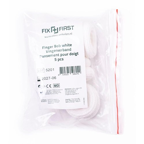Fixfirst Fixfirst vingerbobs, textiel, wit, pak van 5 stuks