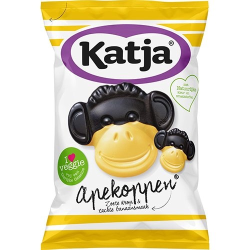 Katja Katja Apekoppen snoep, zoete drop en banaansmaak, zak van 255 g