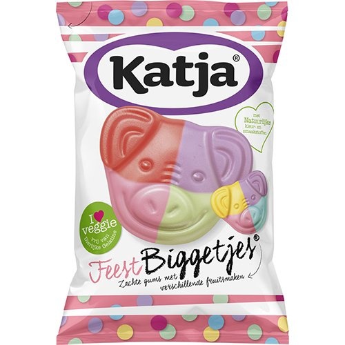 Katja Katja Feest Biggetjes snoep, zachte gums met verschillende fruitsmaken, zak van 250 g