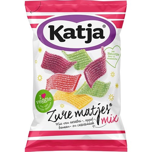 Katja Katja Zure Matjes snoep, mix van aardbei-, appel-, banaan- en cassissmaak, zak van 250 g