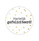 Merkloos KP etiket "Hartelijk gefeliciteerd + stippen", diameter 40 mm, rol van 250 stuks