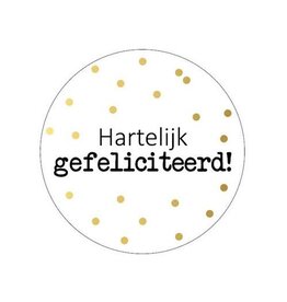 Merkloos KP etiket "Hartelijk gefeliciteerd + stippen", diameter 40 mm, rol van 250 stuks