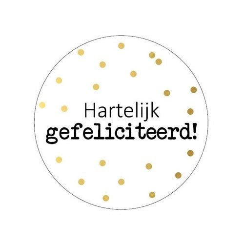 Merkloos KP etiket "Hartelijk gefeliciteerd + stippen", diameter 40 mm, rol van 250 stuks