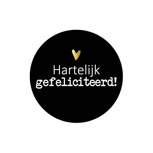 Merkloos KP etiket "Hartelijk gefeliciteerd", diameter 40 mm, rol van 250 stuks