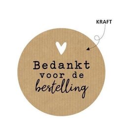 Merkloos KP etiket "Bedankt voor de bestelling", kraft, diameter 50 mm, rol van 250 stuks