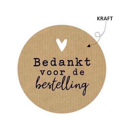 Merkloos KP etiket "Bedankt voor de bestelling", kraft, diameter 50 mm, rol van 250 stuks
