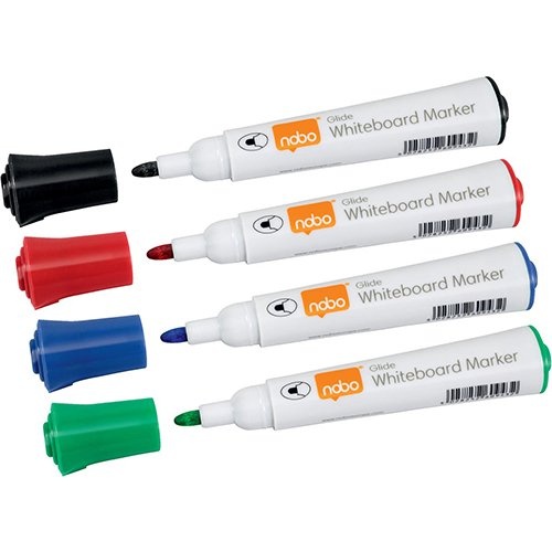 Nobo Nobo Glide whiteboardmarker, pak van 4 stuks, geassorteerde kleuren, op blister