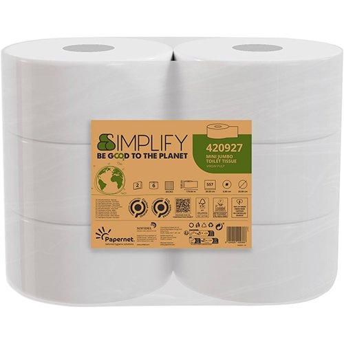 Papernet Papernet toiletpapier Simplify Mini Jumbo, 2-laags, 557 vellen, pak van 6 rollen