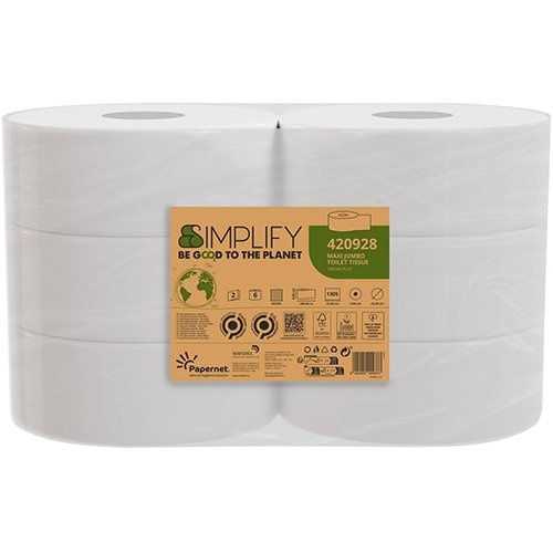 Papernet Papernet toiletpapier Simplify Maxi Jumbo, 2-laags, 1305 vellen, pak van 6 rollen