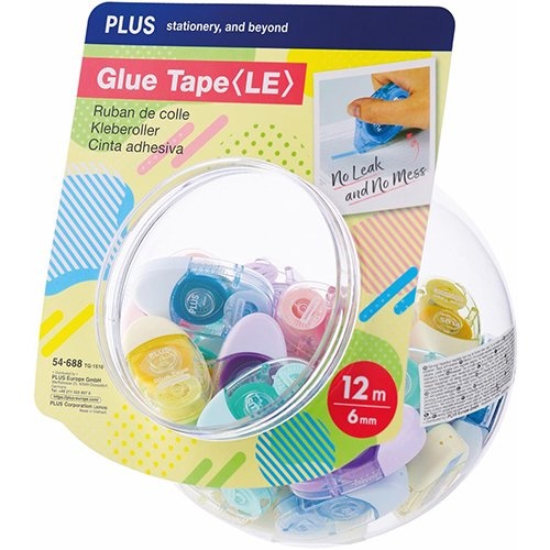 Plus Plus lijmroller, 12 m x 6 mm, display van 30 stuks in geassorteerde kleuren