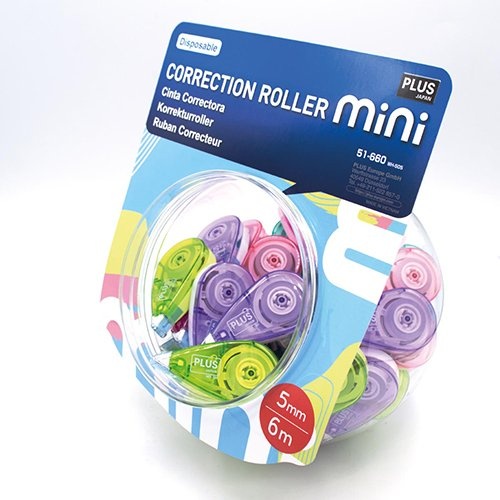 Plus Plus correctieroller Mini Pastel, 6 m x 5 mm, display van 50 stuks in geassorteerde kleuren