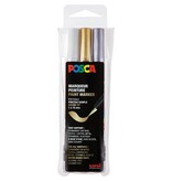 Posca Posca paintmarker PCF-350, brush tip, étui van 3 stuks, assorti (goud, zilver en wit)
