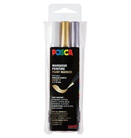 Posca Posca paintmarker PCF-350, brush tip, étui van 3 stuks, assorti (goud, zilver en wit)
