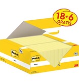 Post-it Post-it Notes, 100 vel, ft 38 x 51 mm, kanariegeel (canary yellow), 18 blokken + 6 GRATIS