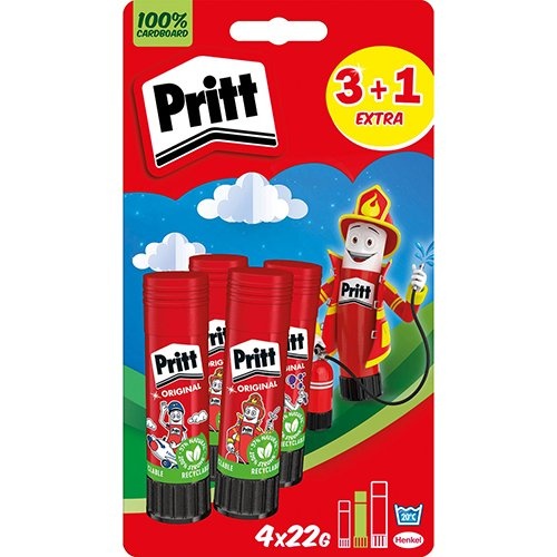 Pritt Pritt Original plakstift, 22 g, 3 + 1 gratis, op blister