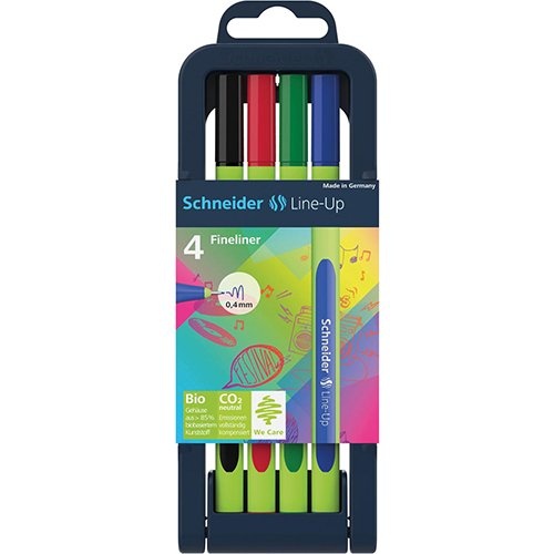 Schneider Schneider fineliner Line-Up, etui van 4 stuks in geassorteerde kleuren
