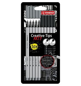 Stabilo STABILO Creative Tips ARTY fineliner, geassorteerde punten, pak van 10 stuks, grijs/zwart