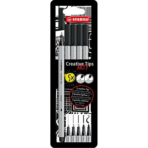 Stabilo STABILO Creative Tips ARTY fineliner, geassorteerde punten, pak van 5 stuks, zwart
