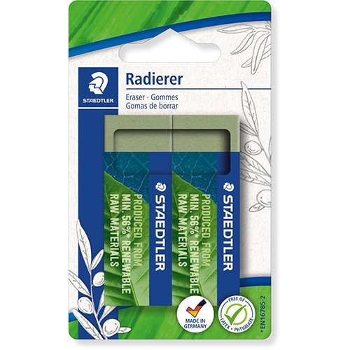 Staedtler Staedtler gum Eco, olijfgroen, ft 65 x 23 x 13 mm, blister van 2 stuks