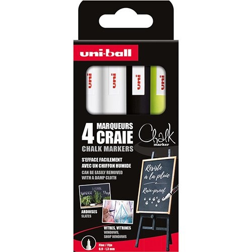 Uni-ball Uni-ball krijtmarker, ronde punt van 0,9-1,3 mm, etui van 4 stuks, assorti