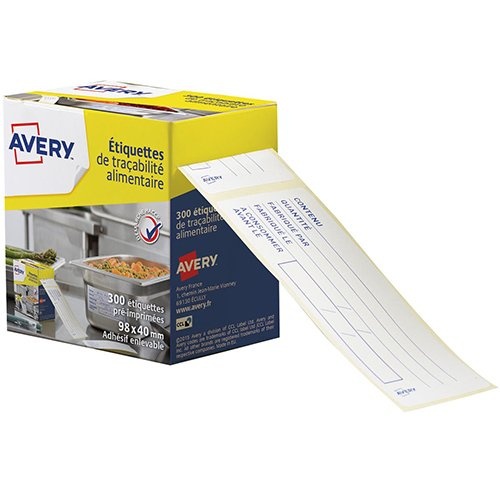 Avery Avery etiketten voedselcodering, HACCP, ft 98 x 40 mm, dispenser van 300 afscheurbare etiketten, Frans