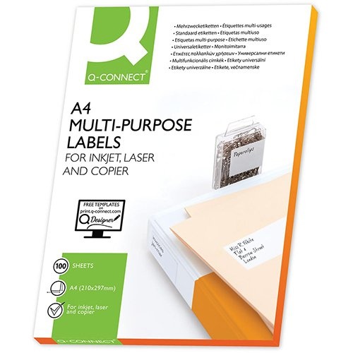 Q-CONNECT Q-CONNECT etiketten, wit, rechte hoeken, 105 x 148,5 mm, 100 vel, 4 etiketten per vel