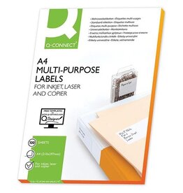 Q-CONNECT Q-CONNECT etiketten, wit, rechte hoeken, 210 x 297 mm, 100 vel, 1 etiket per vel