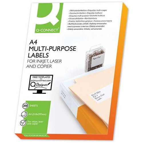 Q-CONNECT Q-CONNECT etiketten, wit, rechte hoeken, 105 x 148,5 mm, 200 vel, 4 etiketten per vel