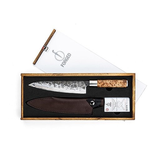 Forged Forged VG10 koksmes, Ft 20,5 cm, met beschermhoes in leer
