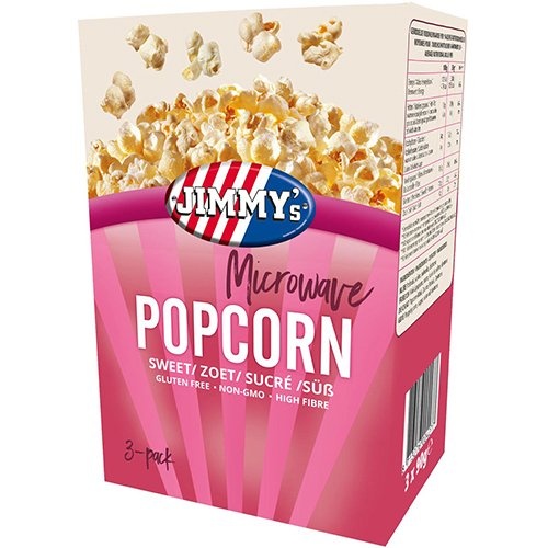 Jimmy's Jimmy's Popcorn Microwave, zoet, doos van 3 x 90 g