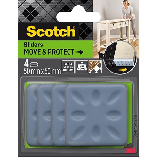 Scotch Scotch Move & Protect glijders, grijs, Ft. 50 mm x 50 mm, blister van 4 stuks
